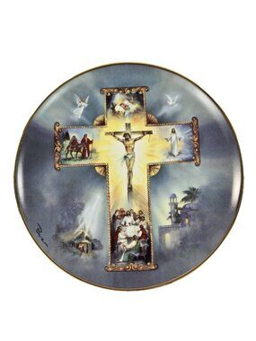 Religious Decorative Plate Cross Jesus Barzoni Life of Christ Franklin Mint 8in